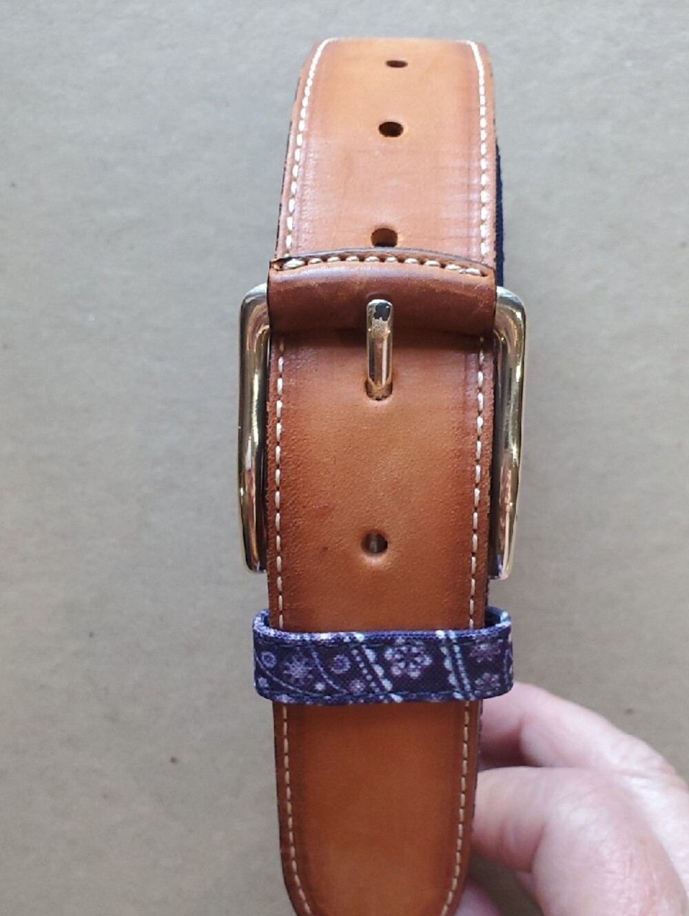 Bullock & Jones Purple Paisley Fabric Belt with Brown Leather Accents 42 - Picture 10 of 10